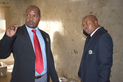 Tebogo Monyo (MC) red tie & Thabang Pusoyabone (New Provincial Secretary NCRF Northern Cape)